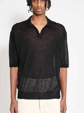Men's Black Sheer Knit Polo Shirt